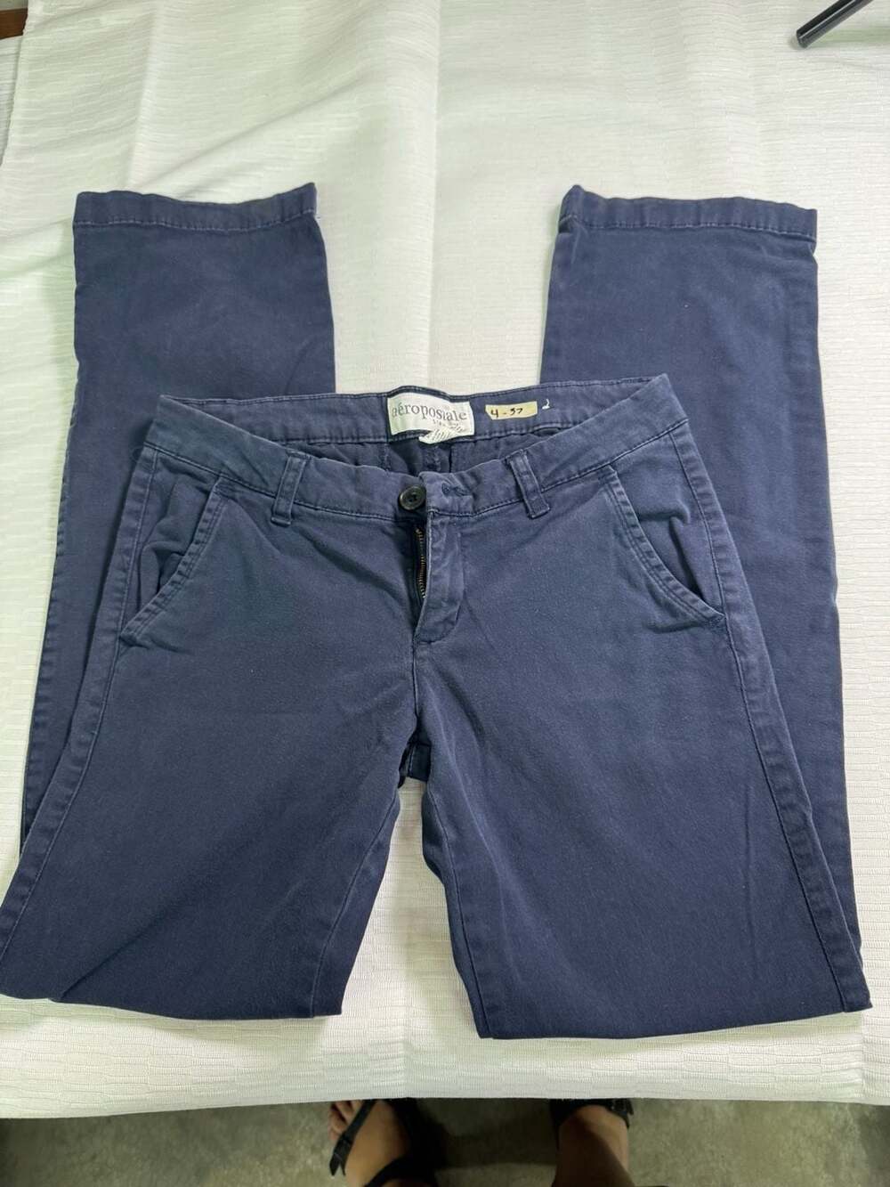 Aeropostale Women's Navy Blue Stretch Slim Straight Chino Pants